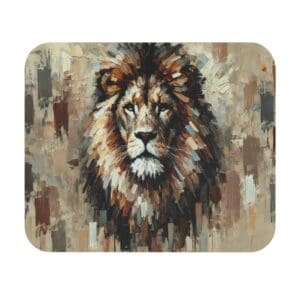 Abstract painting of a lion's face.