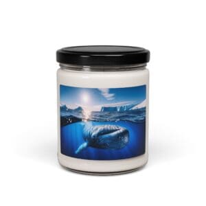 Candle jar with underwater whale image.