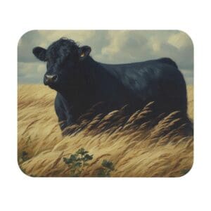 Cow standing in a golden wheat field.