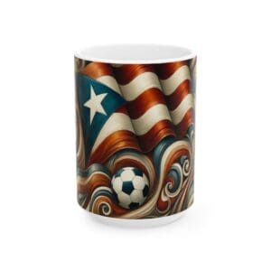 Puerto Rican flag design mug with soccer ball.