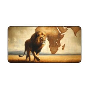 Lion walking with Africa map background.