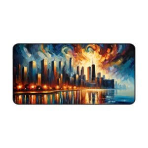 Abstract colorful cityscape with vibrant skyline.