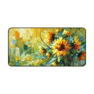 Abstract sunflower painting with vibrant colors.