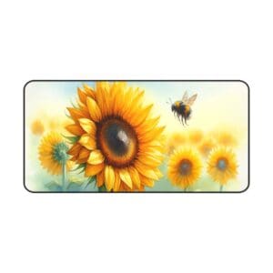 Sunflower and bee in bright field.