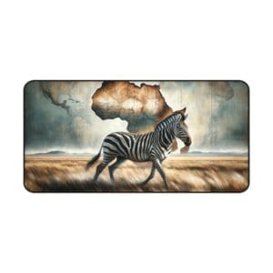 Zebra walking with African map background.