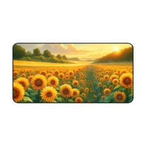 Sunlit sunflower field under a bright sky.
