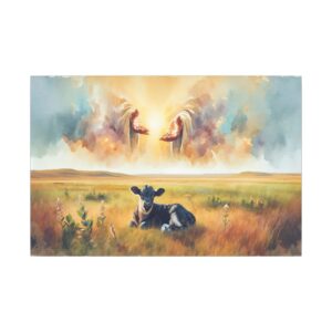 Here's an alt tag for the image: God's hands over a calf in a field.