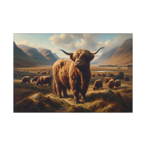 Highland cattle herd in Scottish landscape.