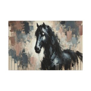 Abstract painting of a black horse.