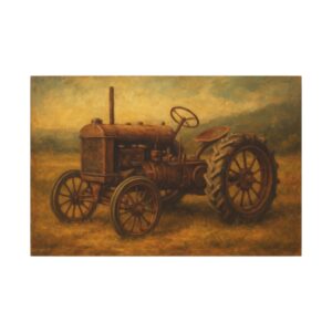 Vintage tractor in a grassy field painting.