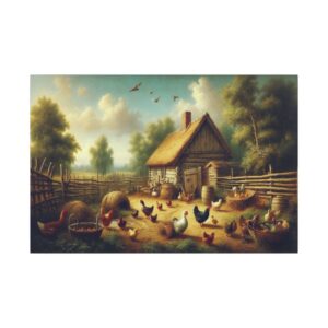 Rustic farmyard with chickens and ducks.