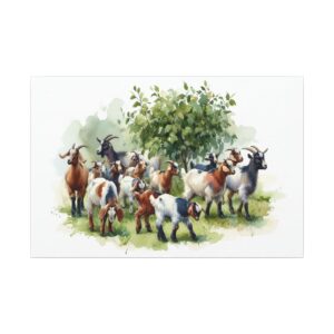 Herd of goats grazing near a tree.