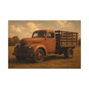 Vintage rusty truck on grassy field.